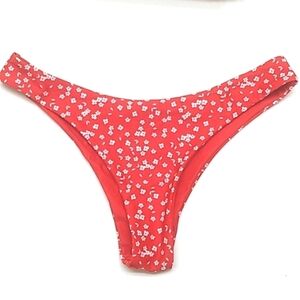 RED WHITE FLORAL HI-CUT HIPSTER BIKINI BOTTOMS SIZE MEDIUM NWOT